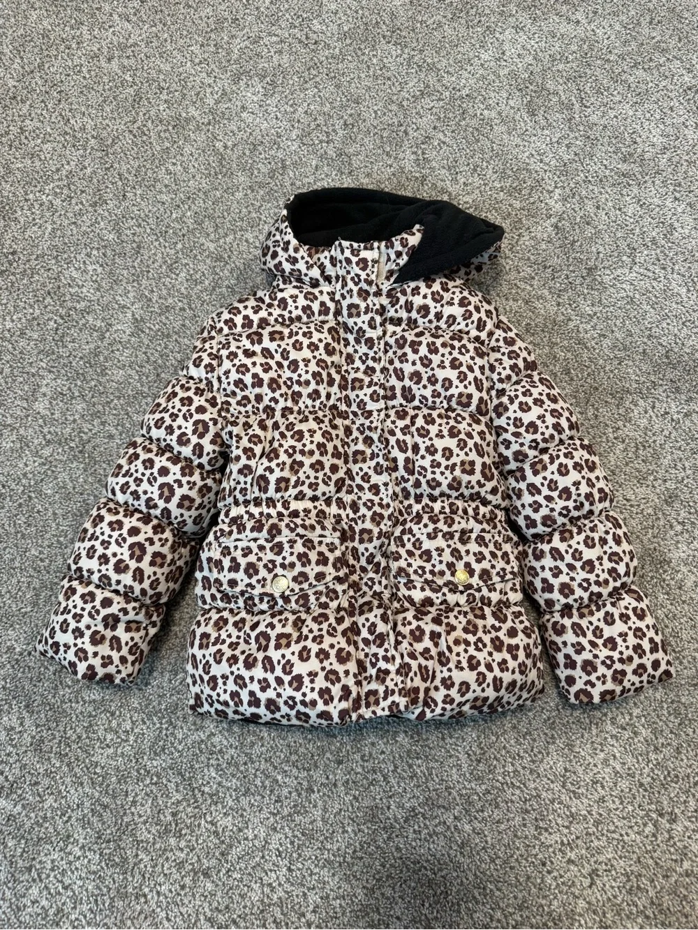 Girls' Leopard Print Puffer Coat
